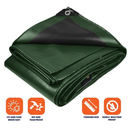 Tarpco Safety 35 ft L x 0.5 mm H x 20 ft W Heavy Duty 10 Mil Tarp, Green/Black, Polyethylene TS-153-20X35